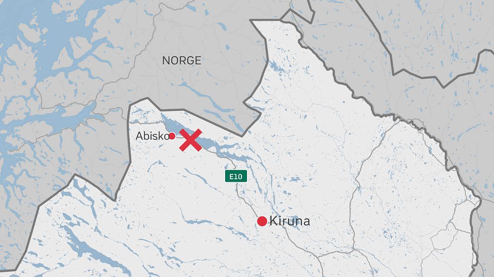 grafik-karta med Kiruna, Abisko oxh olycksplats utmärkta