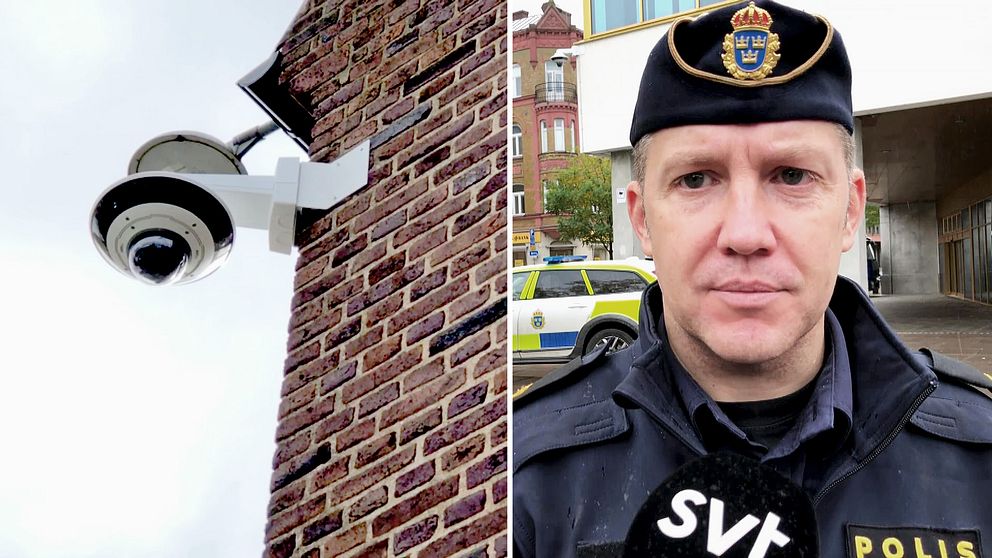 På sju platser i centrala Kristianstad sitter nu polisens övervakningskameror. På bilden är kommunpolisen Martin Thornell.