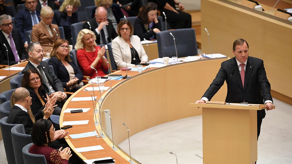 Statsminister Stefan Löfven under riksdagsdebatten tidigare i oktober.