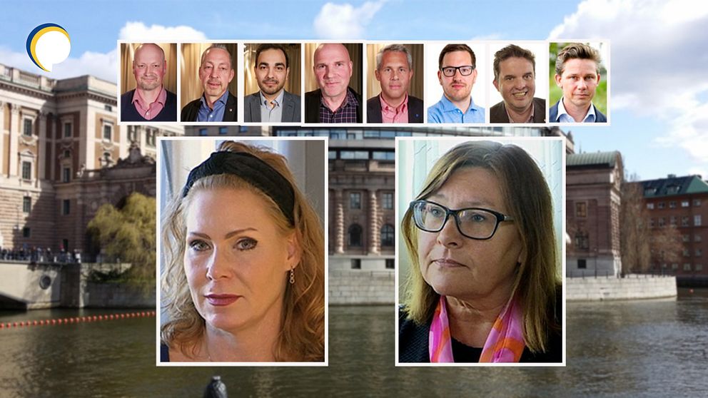 Montage. Bilder av värmländska riksdagsledamöter framför Rosenbad.