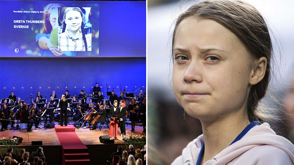 Bild från galan och en bild på Greta Thunberg