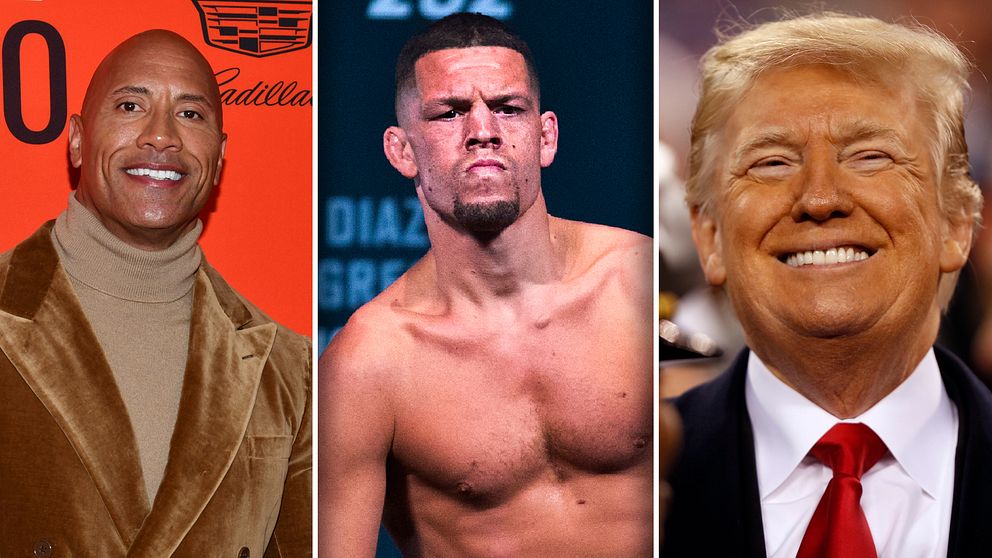 Från vänster: Filmstjärnan Dwayne ”The Rock” Johnson, UFC-stjärnan Nate Diaz och USA:s president Donald Trump.