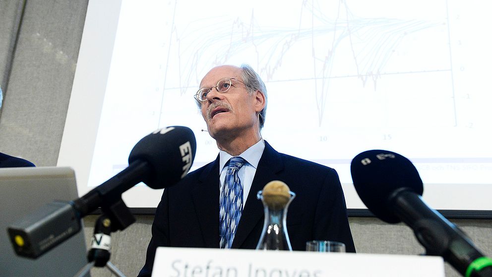Riksbankens chef Stefan Ingves under pressträffen i Stockholm.