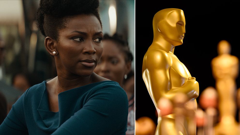 Till vänster: bild på huvudrollsinnehavaren Genevieve Nnaji. Till höger: bild på Oscargubben