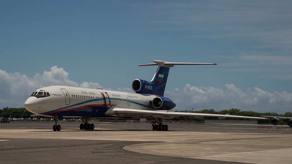 Ett av ryska flygvapnets Open Skies flygplan (Tupolev TU-154) på Pearl Harbor-Hickam flygbas, Hawaii i USA den 14 augusti 2019.