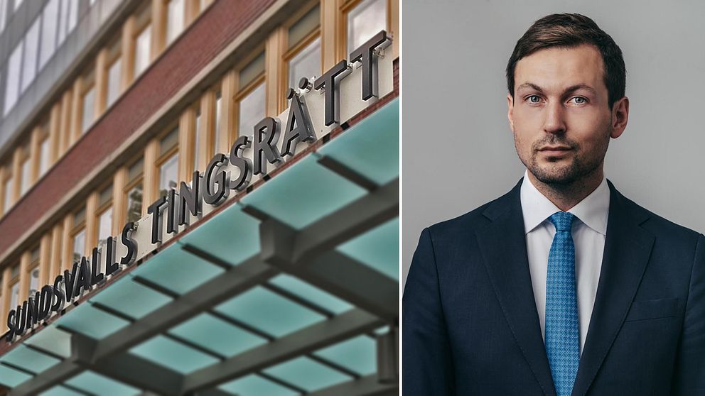 Exteriör Sundsvalls tingsrätt och advokat Viktor Banke