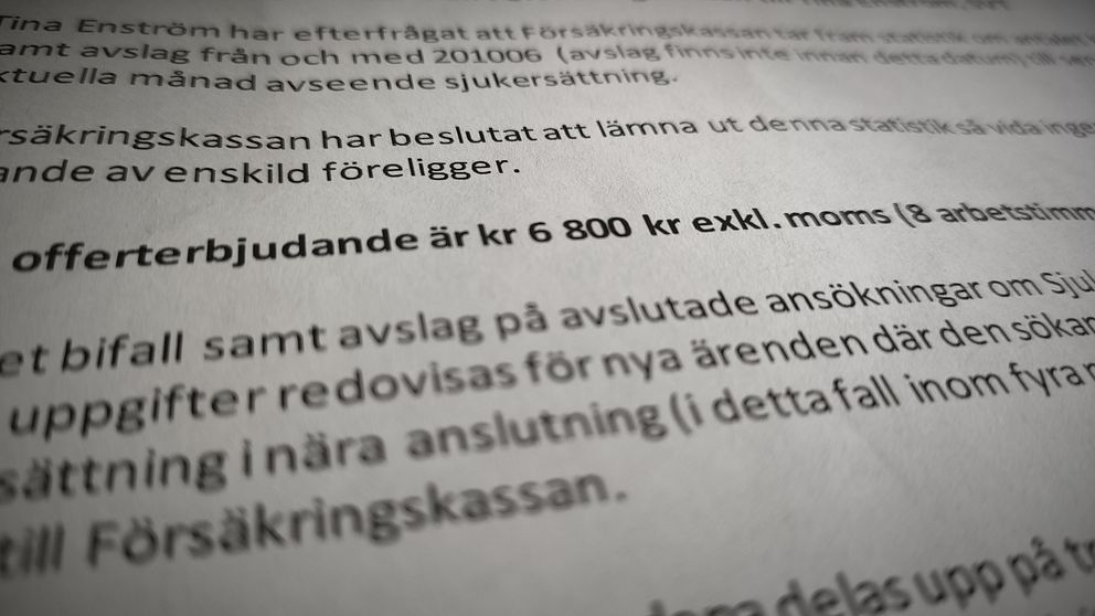 En offert från Försäkringskassan där man ser siffran ”6 800 kronor”.