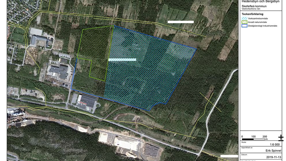 En detaljplansöversikt av den planerade grafitfabriken på Hedensbyns industriområde.