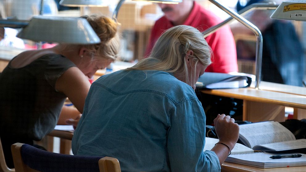 Studenter studerar i biblioteket på Stockholms universitet