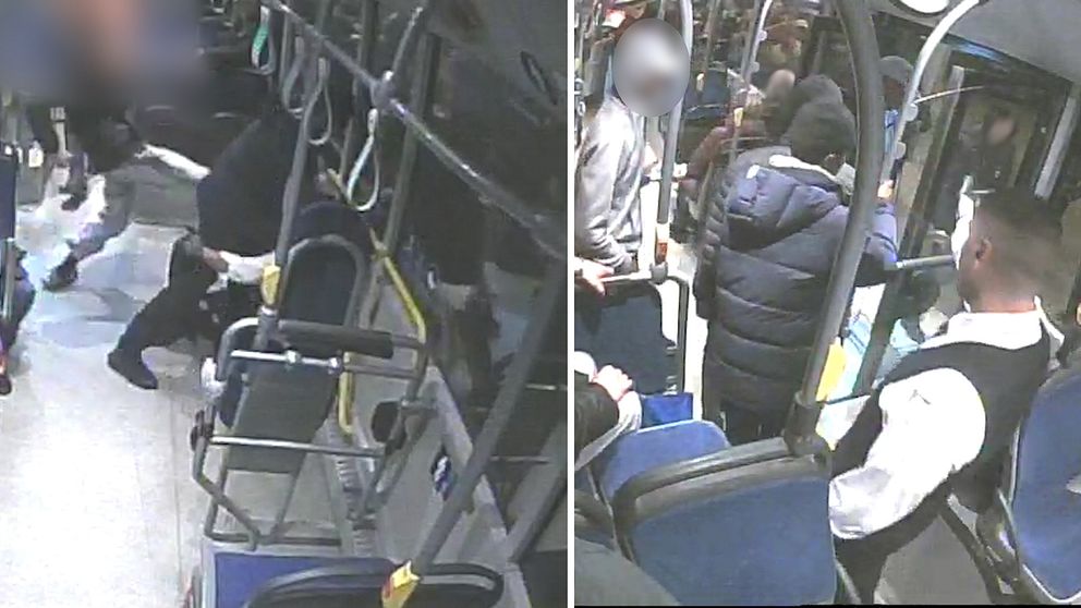 Varning för starka bilder: Misshandeln fångades av bussens övervakningskameror.
