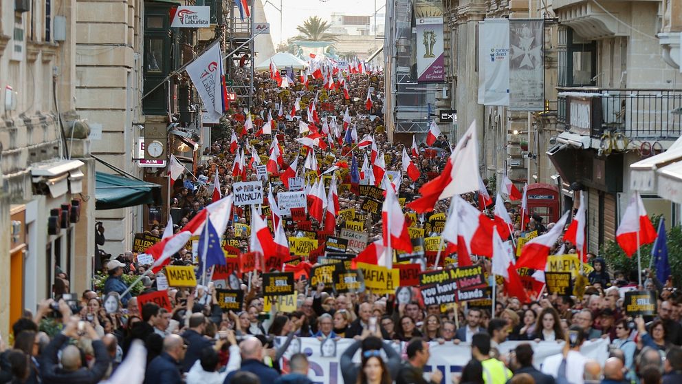 Demonstrationen i Valletta på söndagen var den åttonde på de senaste tolv dagarna.