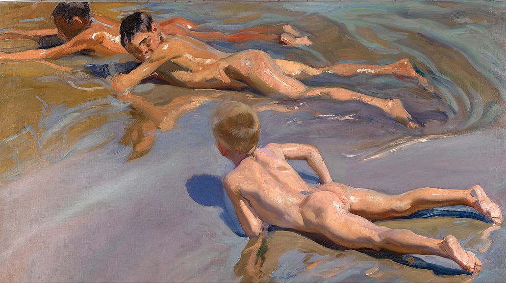 Joaqín Sorollas impressionistiska oljemålning Pojkar på stranden finns i  Pradomuseets samlingar.