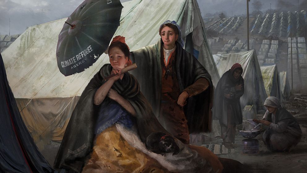 Den omgjorda Goyamålningen vill sätta fingret på framtida klimatflyktingars situation.