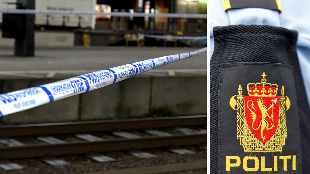 Polisavspärrningar över tågspåret i Lund efter att en kvinna skadades allvarligt då hon misstänks blivit nedknuffad framför ett tåg i måndags. Infälld bild på en norsk polisuniform.