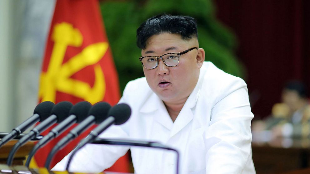Nordkoreas diktator Kim Jong Un talar på centralkommittens partimöte i Pyongyang den 29 december 2019.