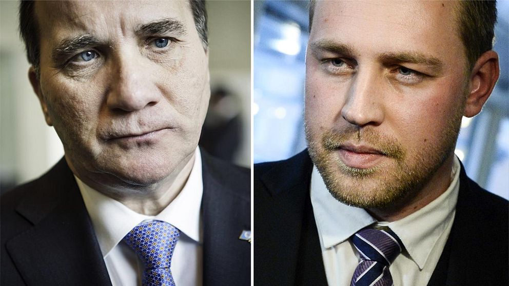 Statsminister Stefan Löfven och Sverigedemokraternas tillförordnade partiledare Mattias Karlsson.