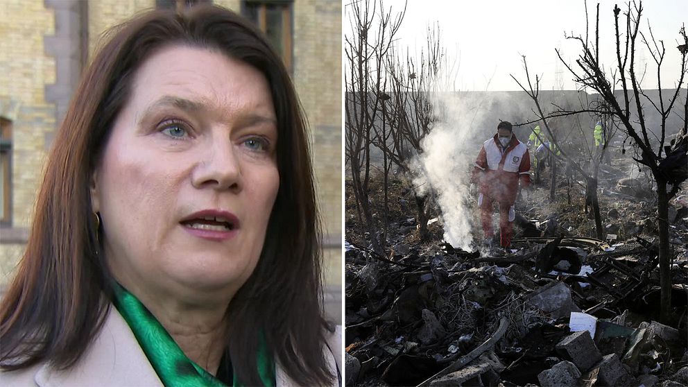 Ann Linde och en bild från olycksplatsen.