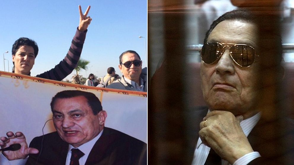 Mubarak-anhängare jublar utanför rätten efter dagens besked.