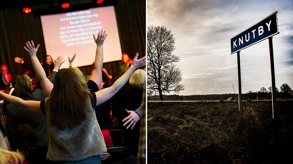 För andra gången på 20 år står medlemmar i Filadelfiaförsamlingen i Knutby åtalade för våldsbrott. På bilden till vänster syns en gudstjänst i Knutby Filadelfia tagen 2013.