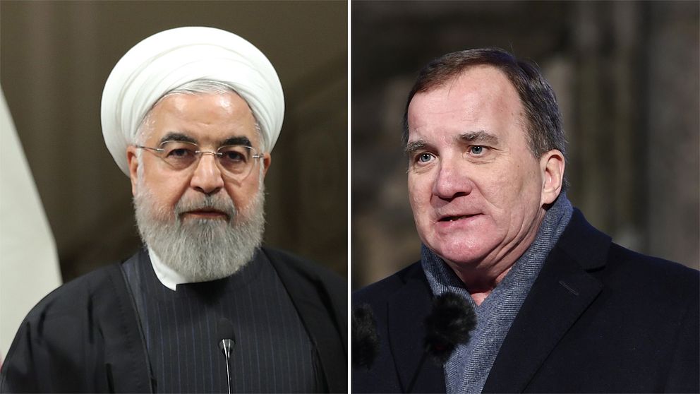 Split bild på Irans president Hassan Rouhani och statsminister Stefan Löfven