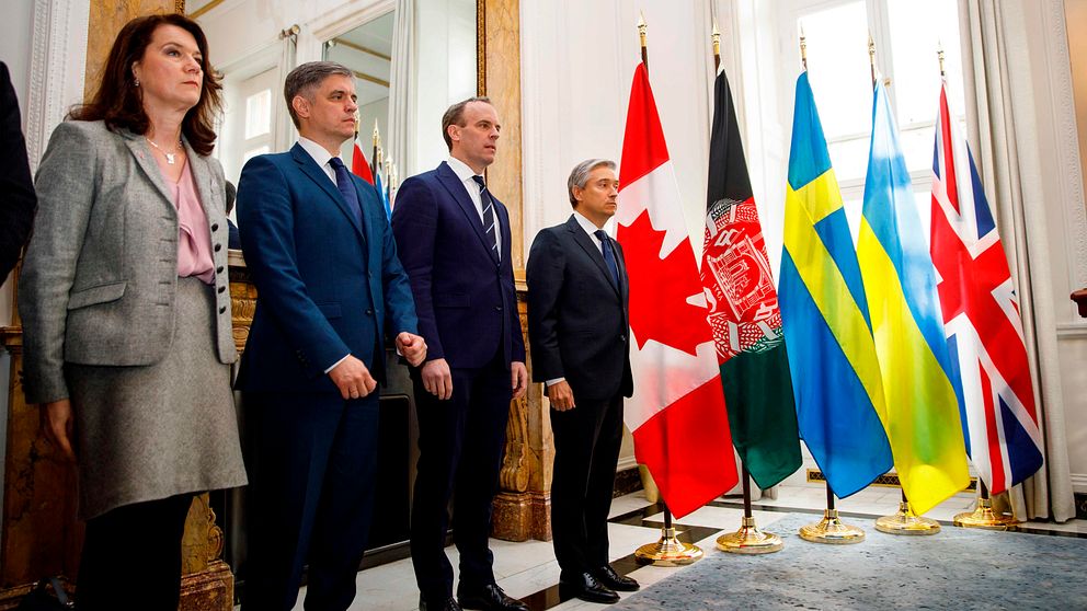 Ann Linde, Vadym Prystajko, Dominic Raab och François-Philippe Champagne