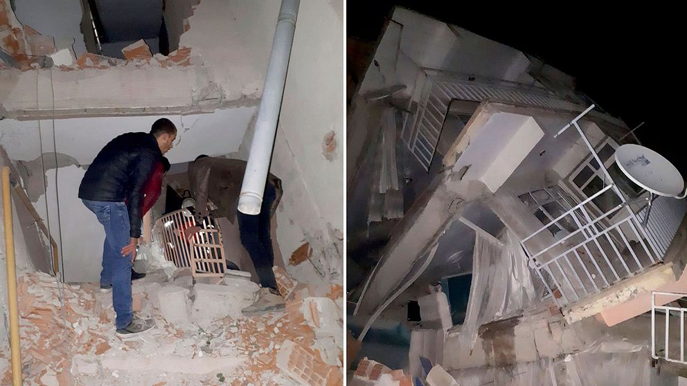 Byggnader i provinsen Elazig i östra Turkiet kollapsade i samband med jordbävningen