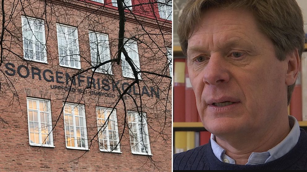 Rektor Mickael Westerdahl och bild på Sorgenfriskolan