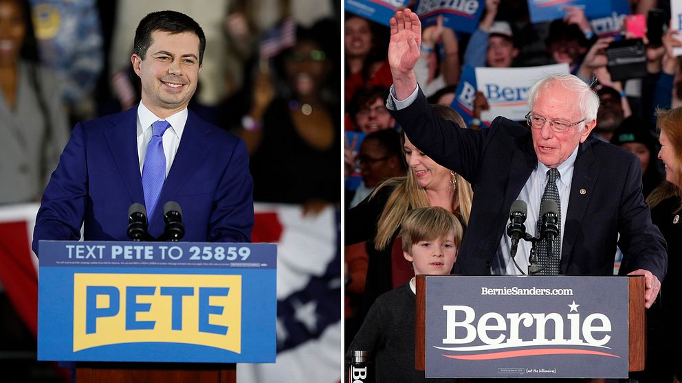 Pete Buttigieg och Bernie Sanders ser ut att få flest delegater vid nomineringsmötena i Iowa