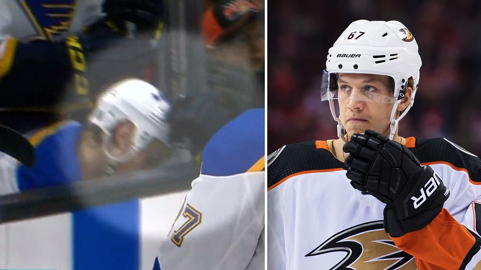 Anaheims Rickard Rakell (höger) bevittnade hur veteranen Jay Bouwmeester kollapsade på avbytarbänken.