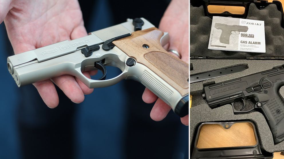 Start- och gaspistolerna som Tullverket fångar upp ligger oftast i sina originalförpackningar. Båda pistolerna på bilderna beslagtogs förra året.