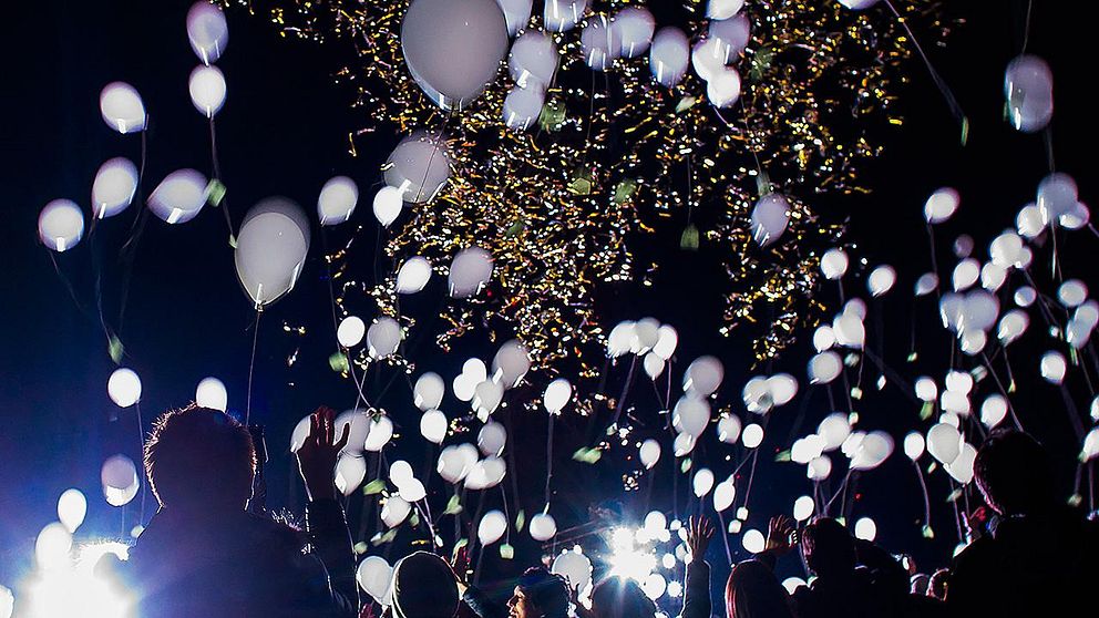 Nyår med ballonger i Tokyo, Japan.