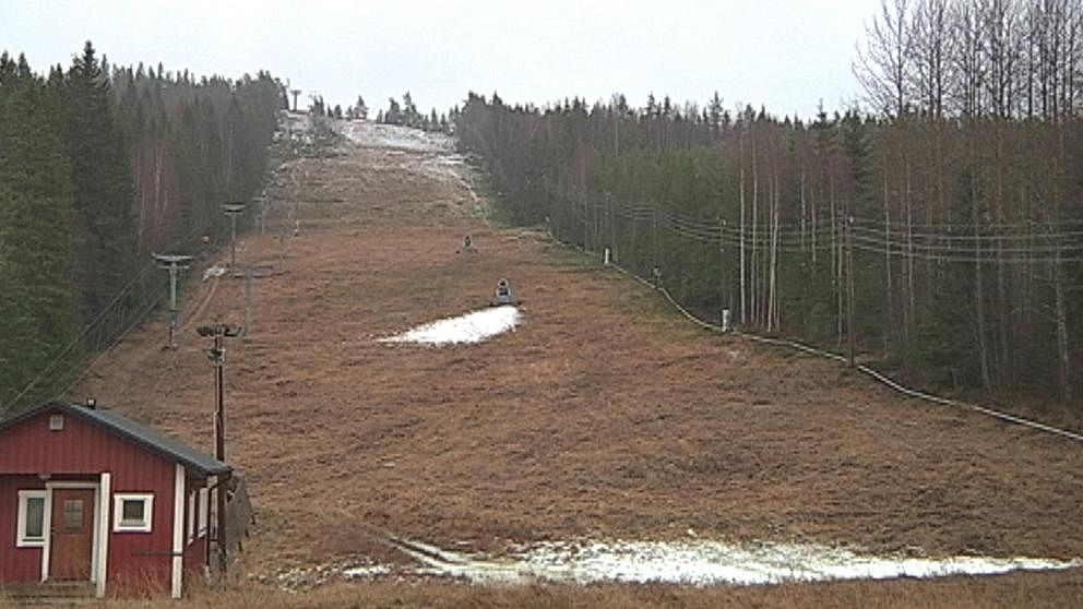 Snöbristen i början av december var påtlig på många håll, som här i Bygdsiljumbacken i Västerbotten den 11 december.