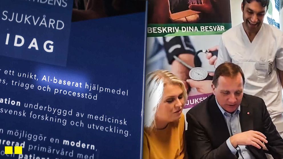 Innovatören bakom ”Vårdexpressen”, Damon Tojjar, visar upp det för statsminister Stefan Löfven (S) och socialminister Lena Hallengren (S).