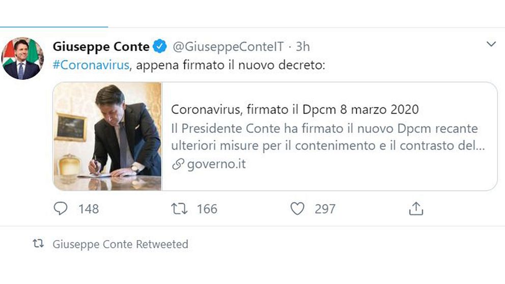 Premiärminister Giuseppe Contes Twitterkonto