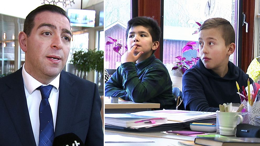 Liberalernas skolpolitiske talesperson Roger Haddad och skolelever