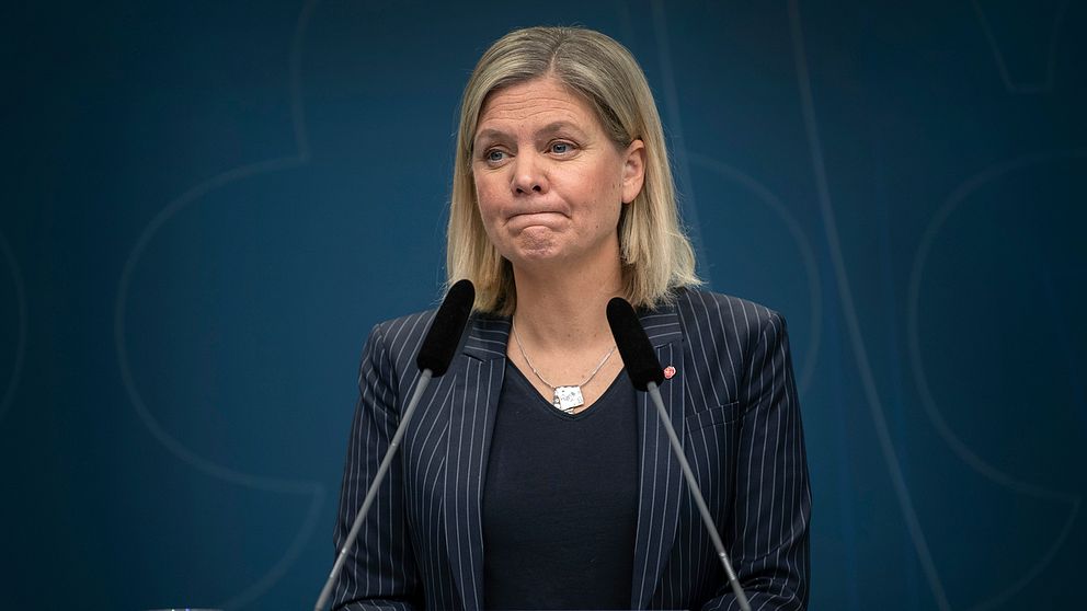 Finansminister Magdalena Andersson (S) under en pressträff om coronavirusets påverkan på ekonomin den fjärde mars.
