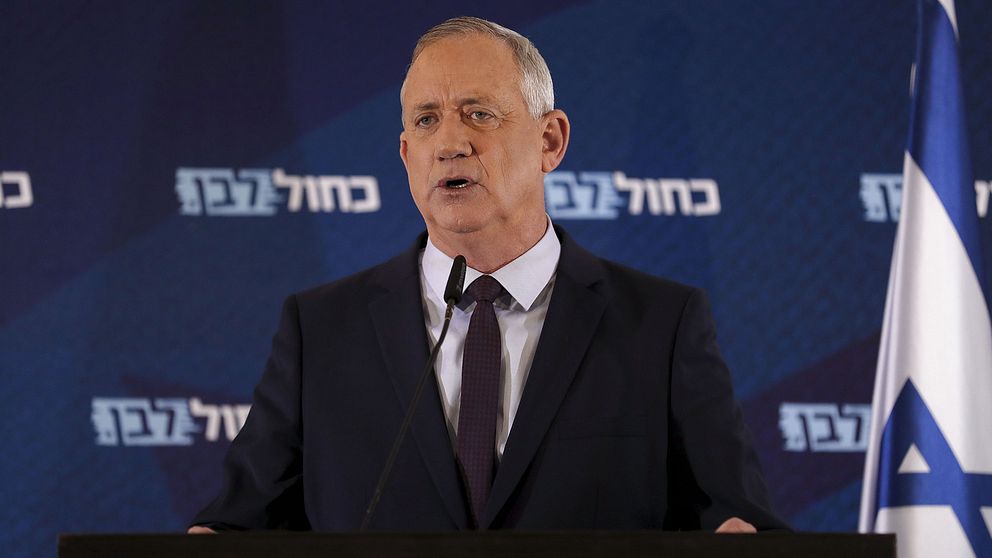 Bild på Benny Gantz, ledare för den mittenorienterade Blåvita alliansen i Israel.