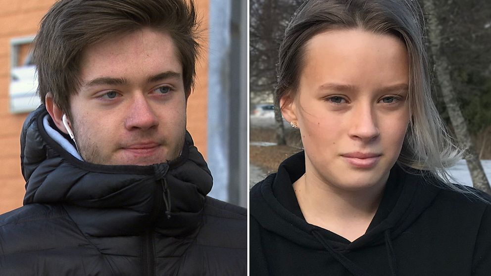 Splitbild. Vänster bildhalva: Närbild på eleven Gustav Hallén. Höger bildhalva: Närbild på eleven Elsa Grubb.
