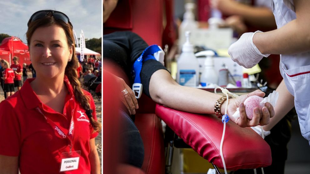 Carina Johansson, avdelningschef på länets blodcentraler och en patient som ger blod.