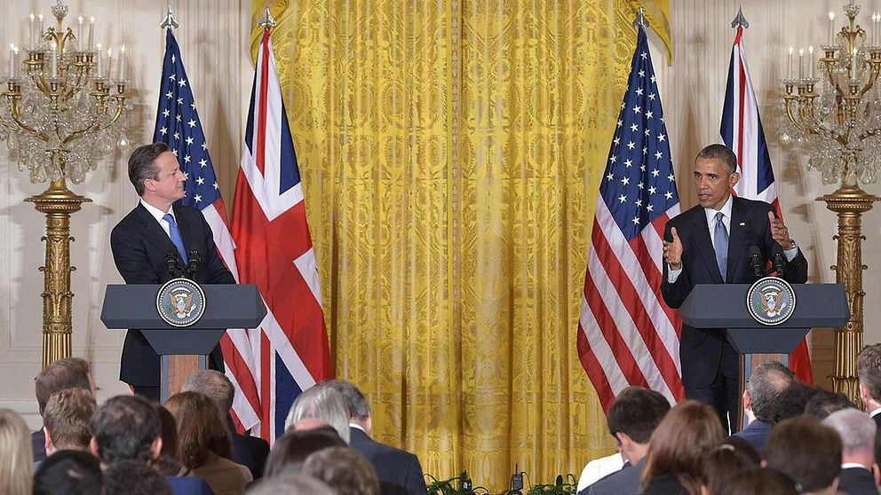 USA:s president Barack Obama och Storbritanniens premiärminister David Cameron under presskonferensen i Vita Huset.
