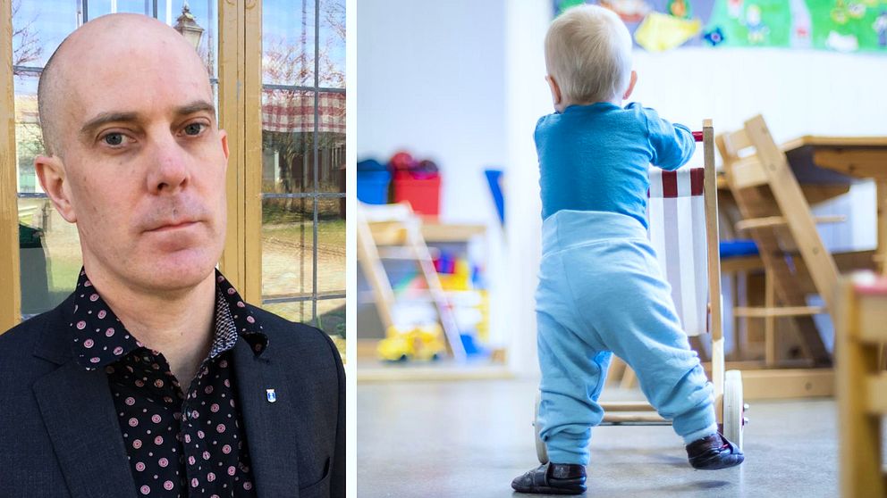 man och barn på förskola