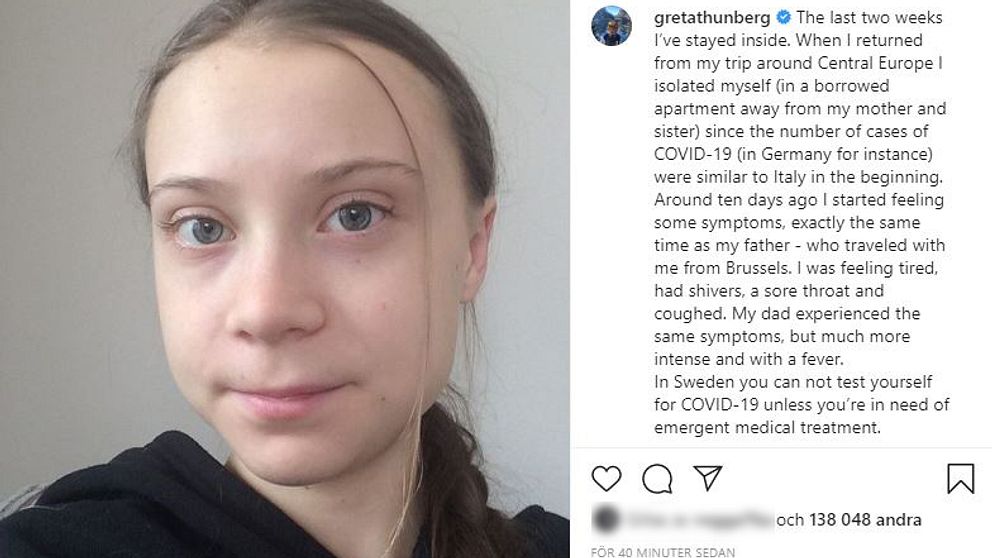 Greta Thunbergs inlägg på Instagram.