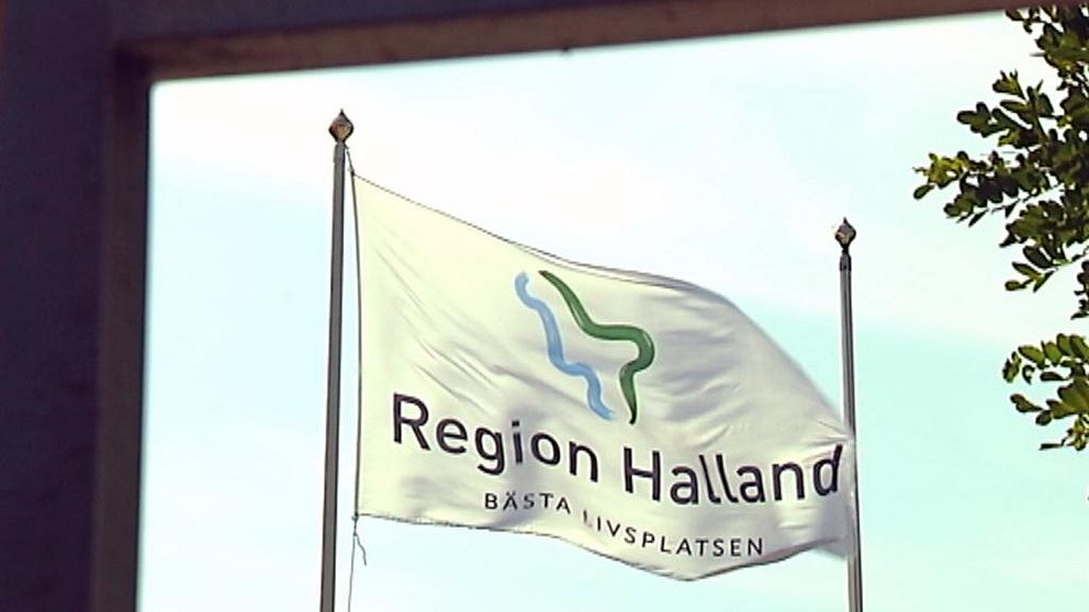 Flagga med texten Region Halland.
