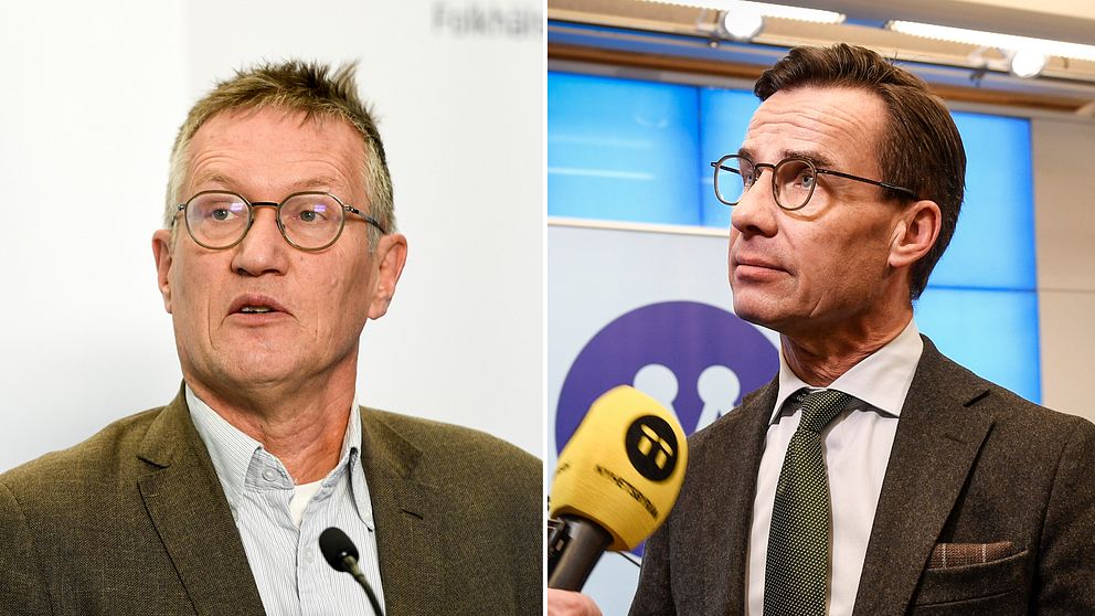Folkhälsomyndighetens statsemidemiolog Anders Tegnell och Moderaternas partiledare Ulf Kristersson.
