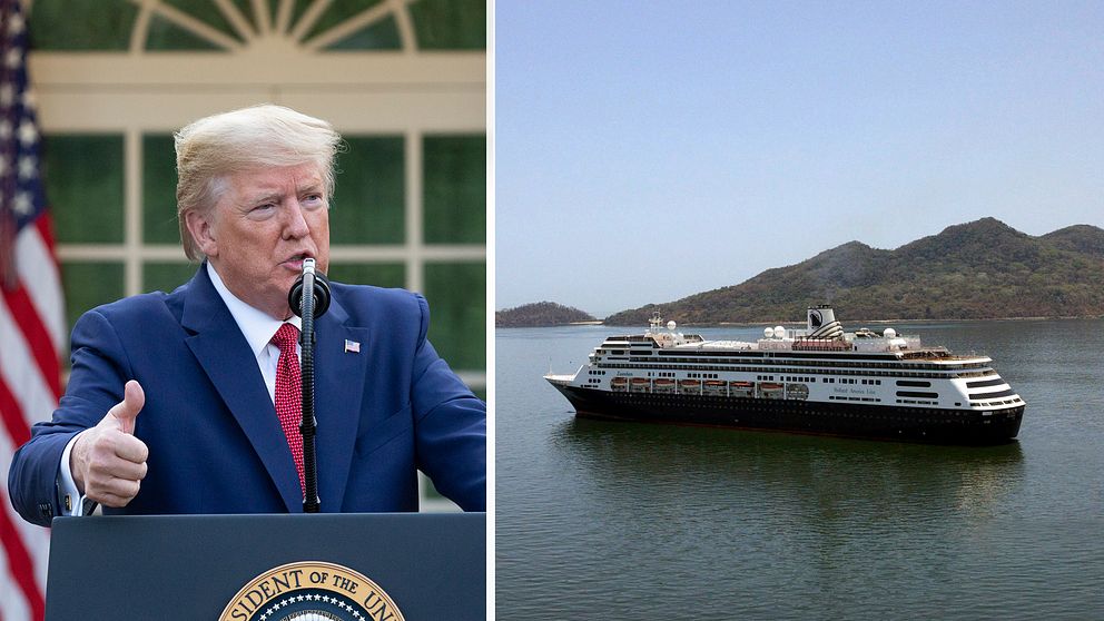 Donald Trump lovar försöka hjälpa MS Zaandam. På bilden syns fartyget utanför Panama City där det inte fick ta i land.
