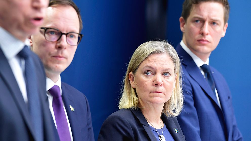 Finansmarknadsminister Per Bolund (MP), Mats Persson, ekonomisk-politisk talesperson för L, finansminister Magdalena Andersson (S) och Emil Källström, ekonomisk-politisk talesperson för C.