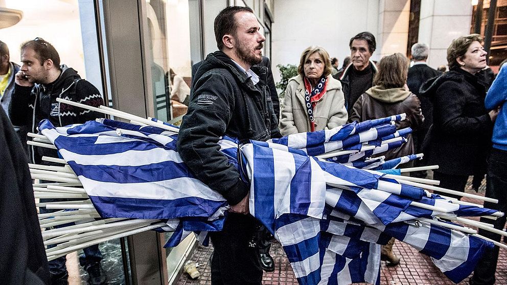Det högerextrema grekiska partiet Gyllene Gryning under ett valmöte tidigare i år.
