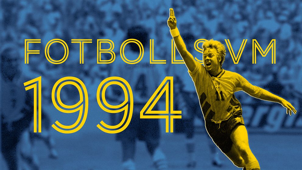 1994 VM, Sverige – Bulgarien: Tomas Brolin jublar medan Henrik Larsson (Henke Larsson) skyndar till för att gratulera.