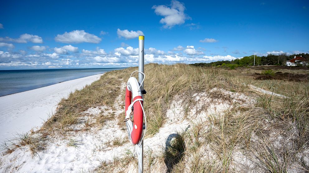 Sanddyner vid Falsterbonäset i Skåne där skyddsvallen är tänkt att gå vid huset ovan till vänster.