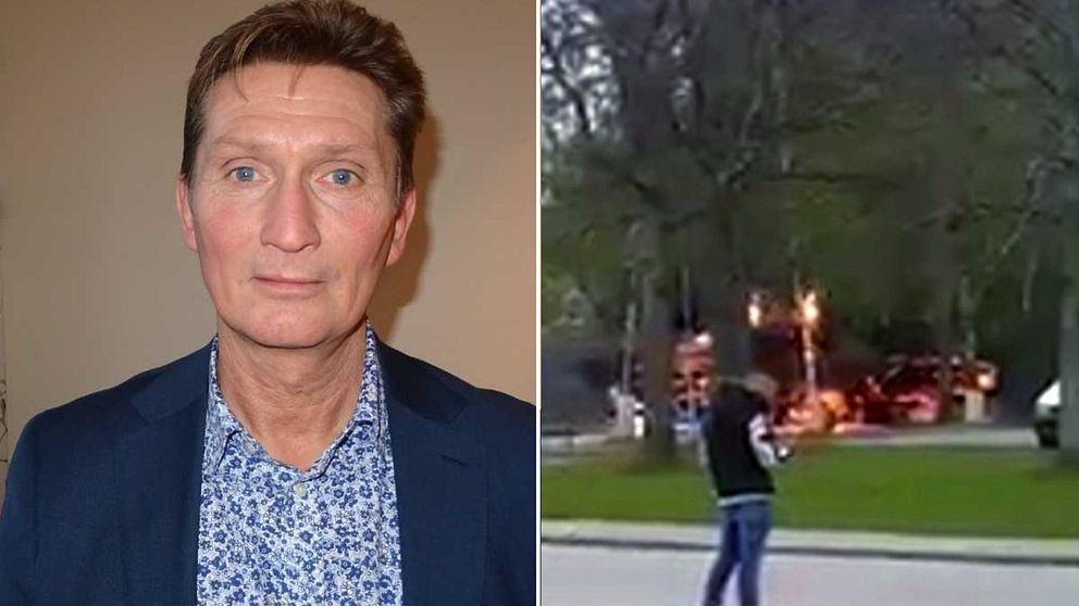 Ett montage: till vänster Tex Kihlström, som är chef för Svealandstrafiken. Till höger en  bild på en buss som brinner och en människa som står i förgrunden.